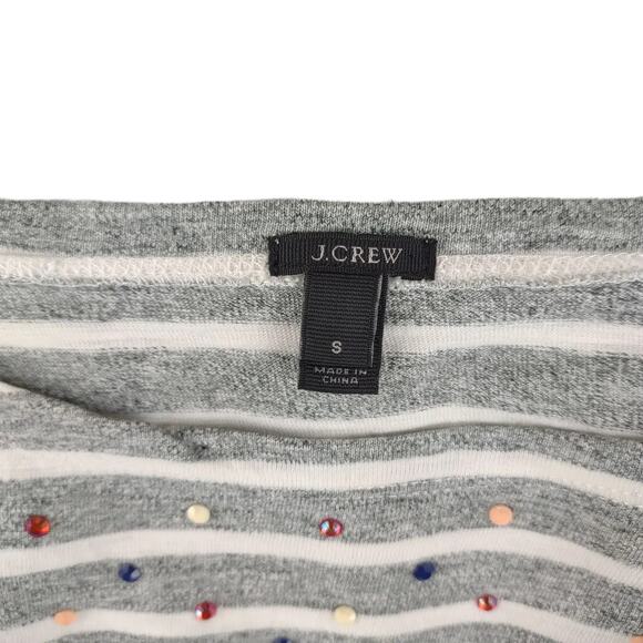 J CREW Women's S Rhinestone Studded Long Sleeve Gray Striped Shirt Artist Tee - Picture 3 of 5